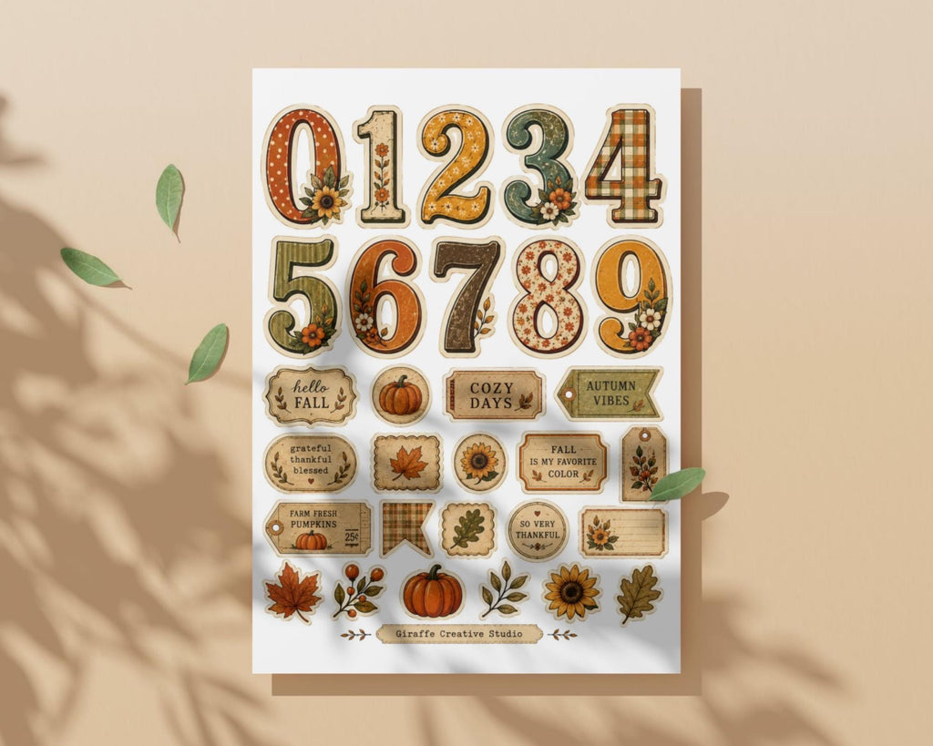 230+ Fall Alphabet & Numbers Printable, Autumn Letters and Numbers Fussy Cuts, Typography for Junk Journal, Scrapbook, Collage Crafts