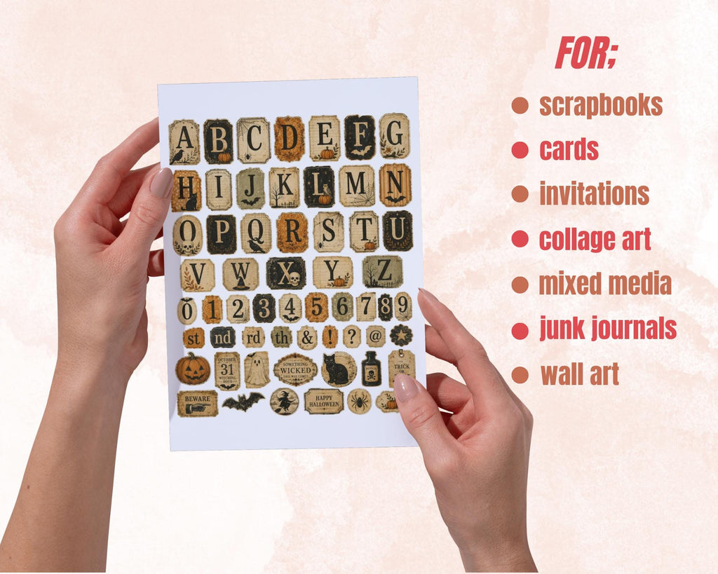 240+ Halloween Alphabet & Numbers Printable, Spooky Letters and Number Fussy Cuts, Witchy Alphabet for Junk Journal, Scrapbook, Collage