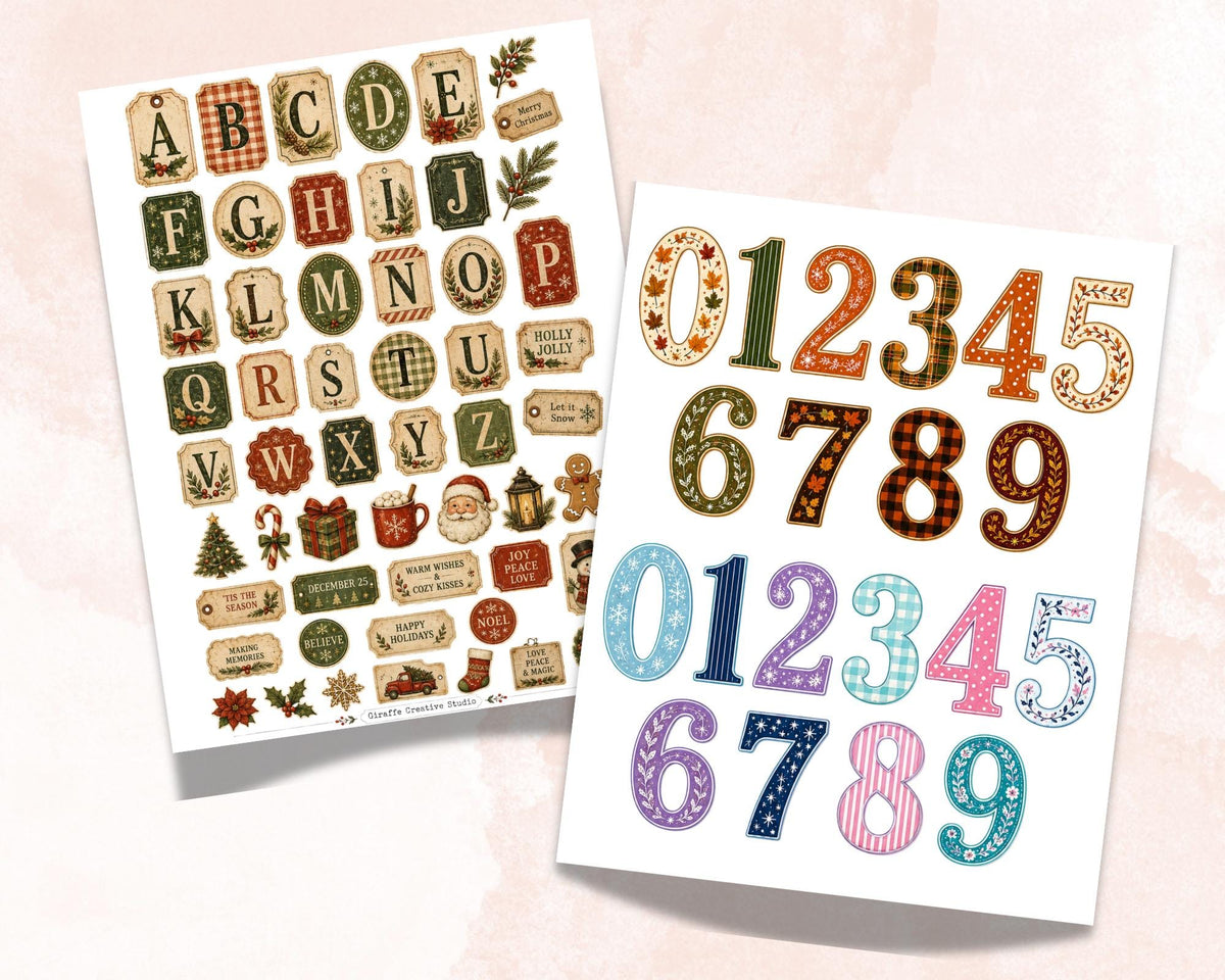 200+ Christmas Alphabet & Numbers Printable, Festive Letters and Number Fussy Cuts, Holiday Alphabet for Junk Journal, Scrapbook, Collage