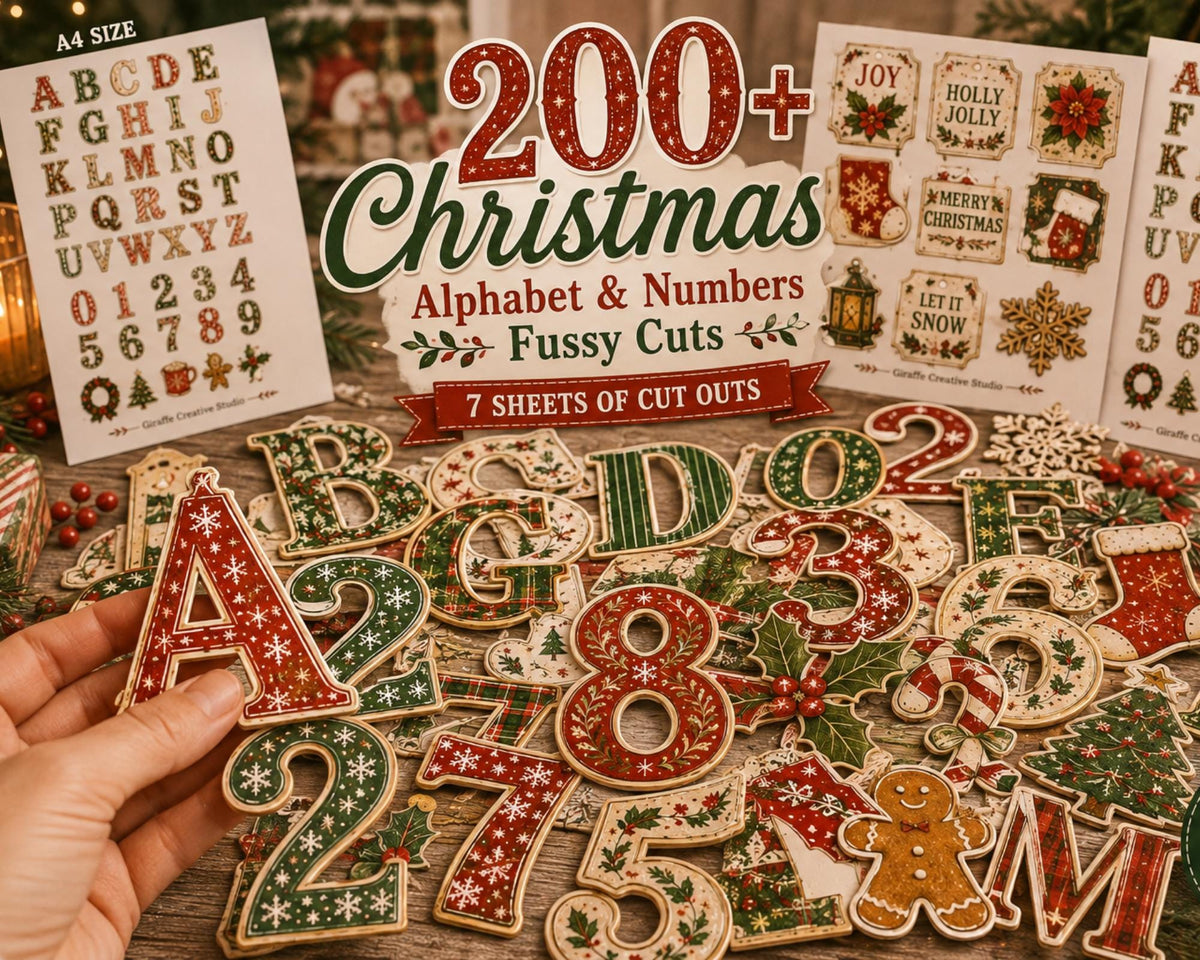 200+ Christmas Alphabet & Numbers Printable, Festive Letters and Number Fussy Cuts, Holiday Alphabet for Junk Journal, Scrapbook, Collage