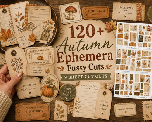120+ Autumn Ephemera Fussy Cuts Printable, Fall Junk Journal Cut Outs, Seasonal Collage Elements for Scrapbook, Card Making & Paper Crafts