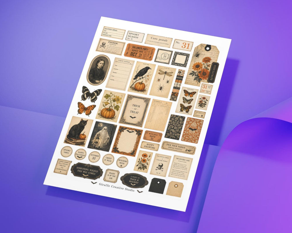 170+ Halloween Ephemera Fussy Cuts Printable, Spooky Journal Cut Outs, Witchy Vintage Collage Elements for Scrapbook, Card Making & Crafts