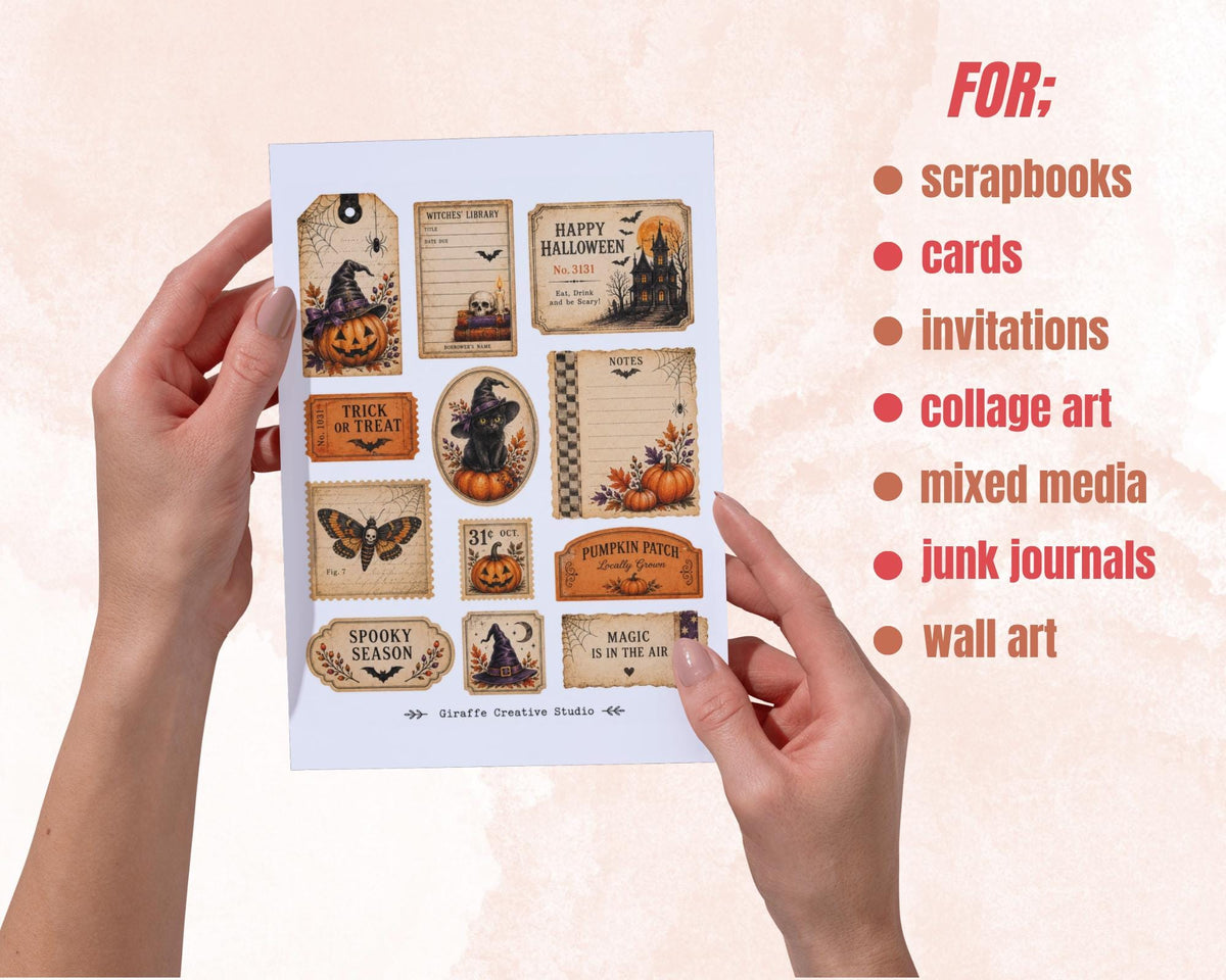 170+ Halloween Ephemera Fussy Cuts Printable, Spooky Journal Cut Outs, Witchy Vintage Collage Elements for Scrapbook, Card Making & Crafts