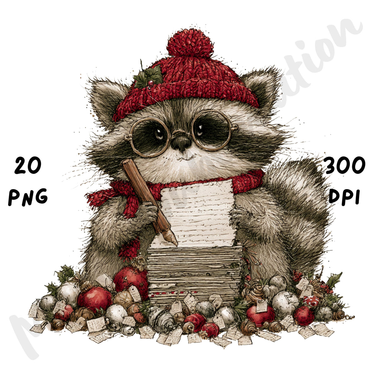 Christmas Raccoon Clipart