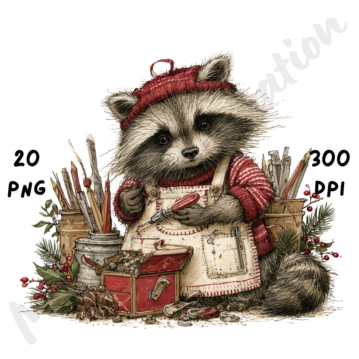 Christmas Raccoon Clipart