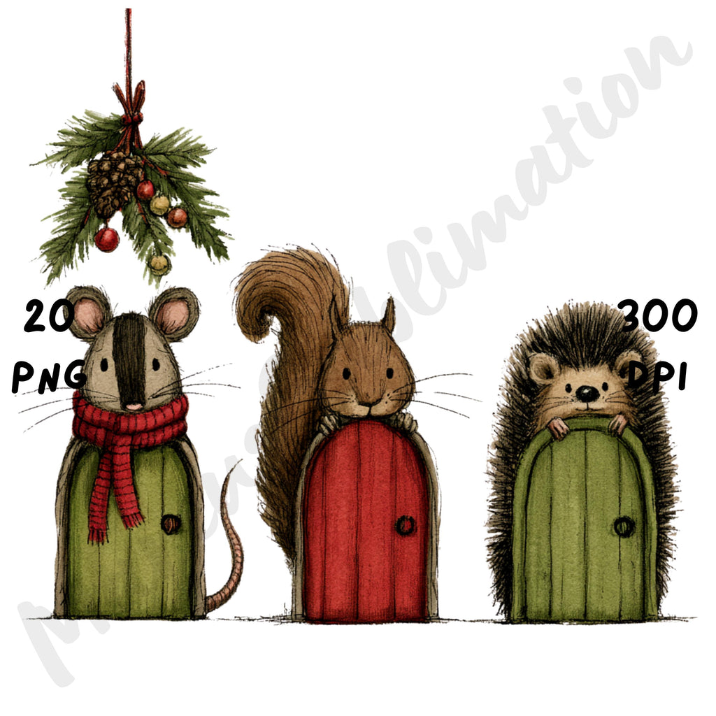 Christmas Peeking Animals Clipart