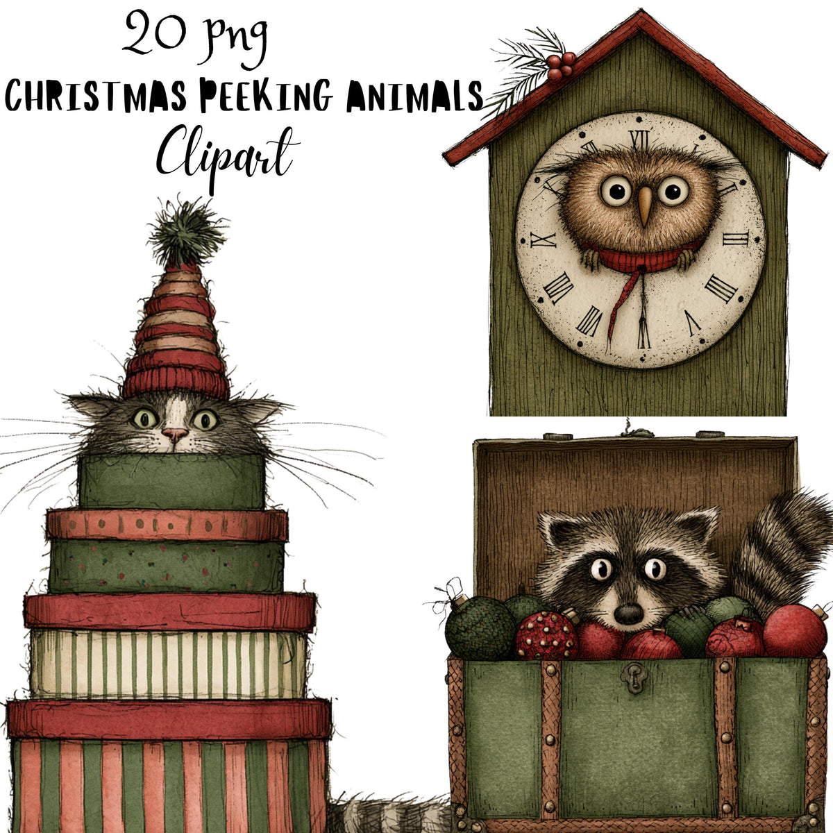 Christmas Peeking Animals Clipart