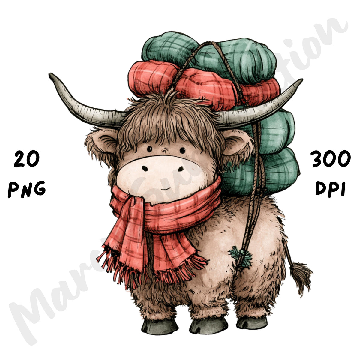 Christmas Highland Cow Clipart