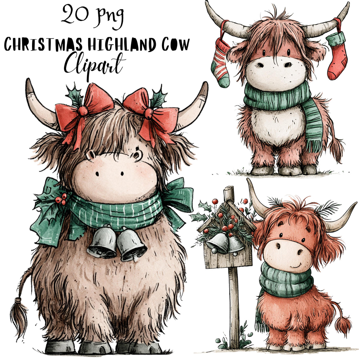 Christmas Highland Cow Clipart