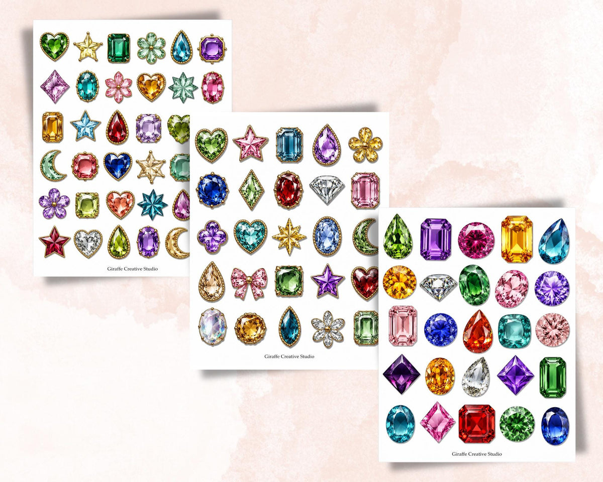 180+ Gemstone Fussy Cuts Printable, Jewel Crystal Ephemera, Colorful Gem Cut Outs for Junk Journal, Scrapbook, Collage & Paper Crafts