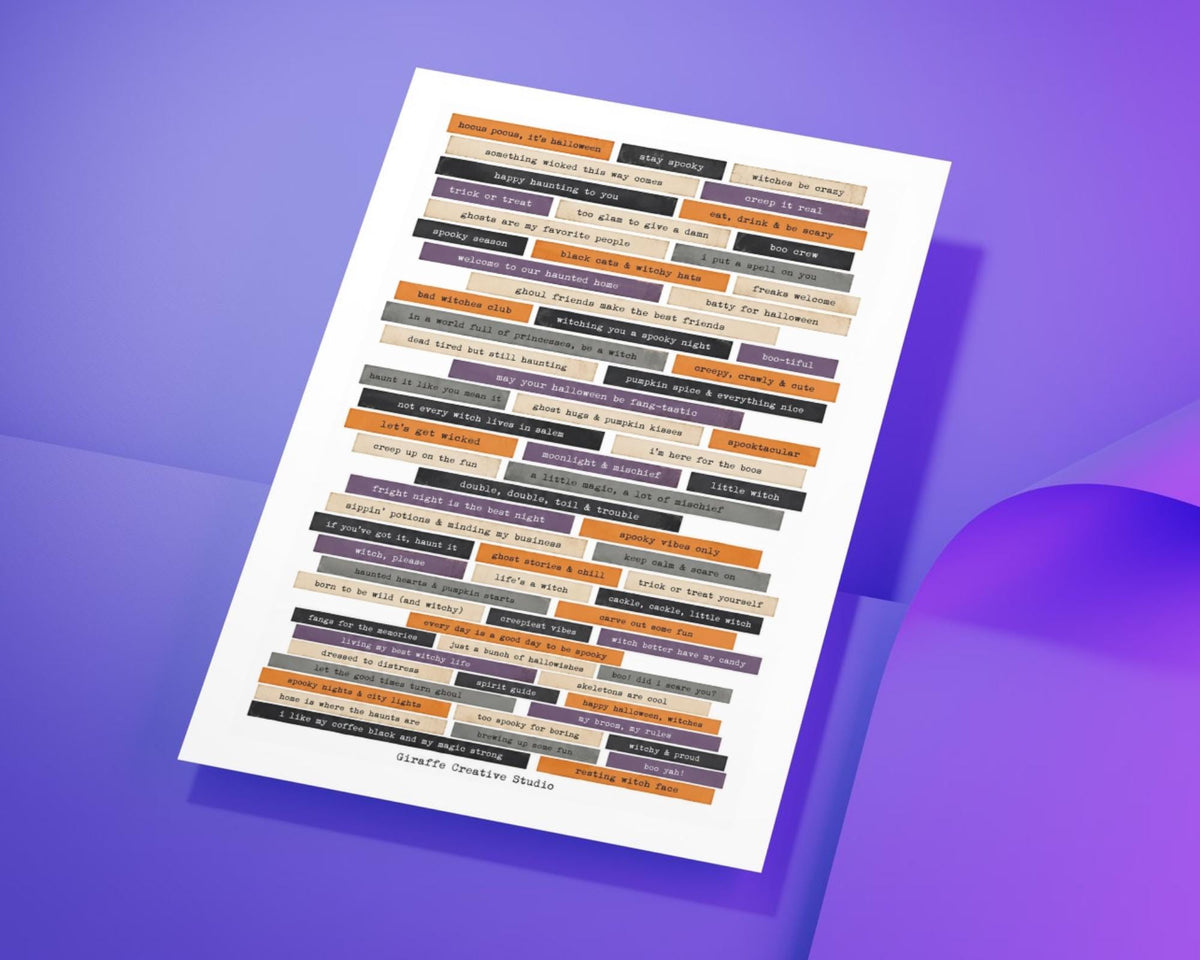 350+ Halloween Phrase Fussy Cuts Printable, Spooky Words Quote Strips, Witchy Text Ephemera for Junk Journal, Scrapbook, Collage Card Making