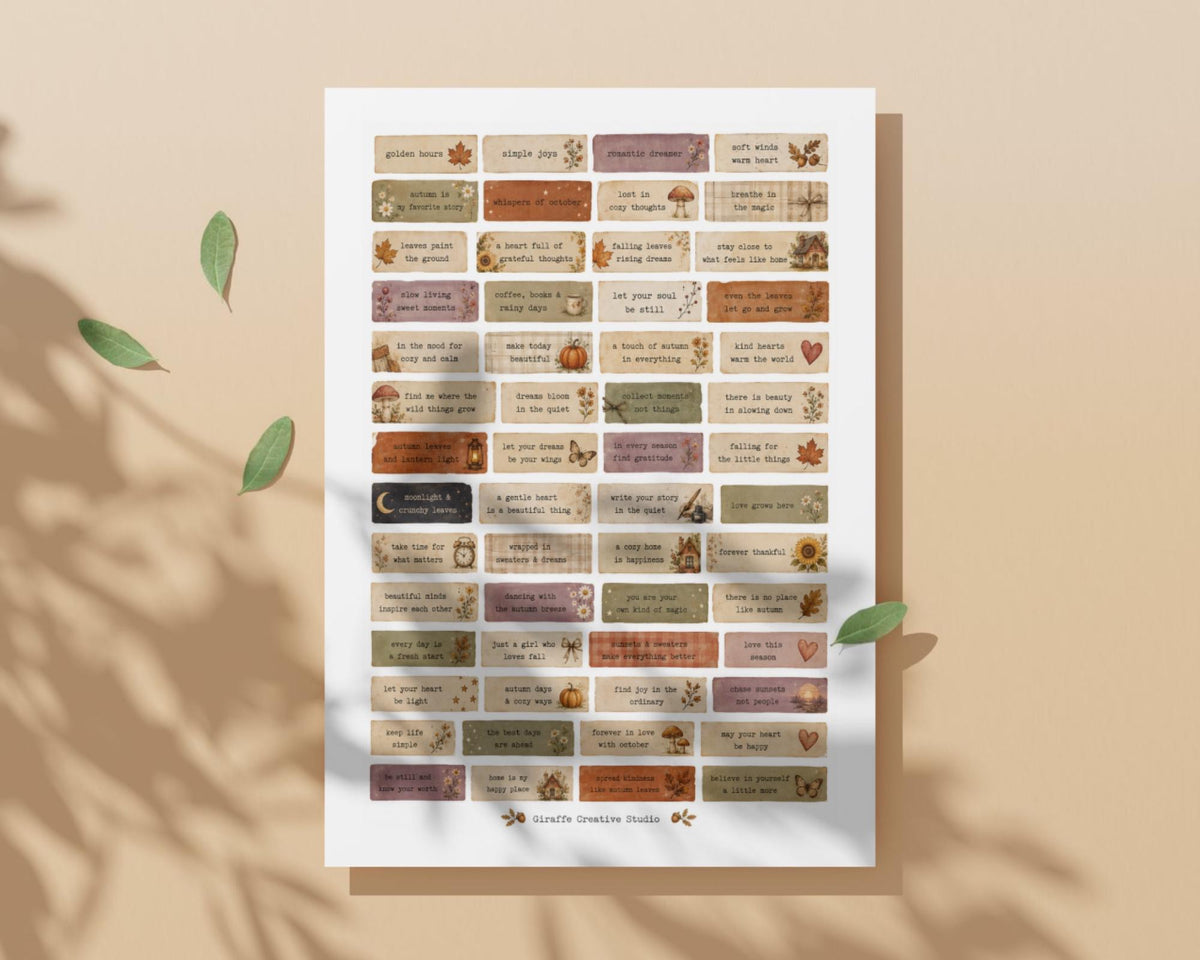 260+ Autumn Phrase Fussy Cuts Printable, Fall Words & Quote Strips, Cozy Seasonal Ephemera for Junk Journal, Scrapbook, Collage Card Making