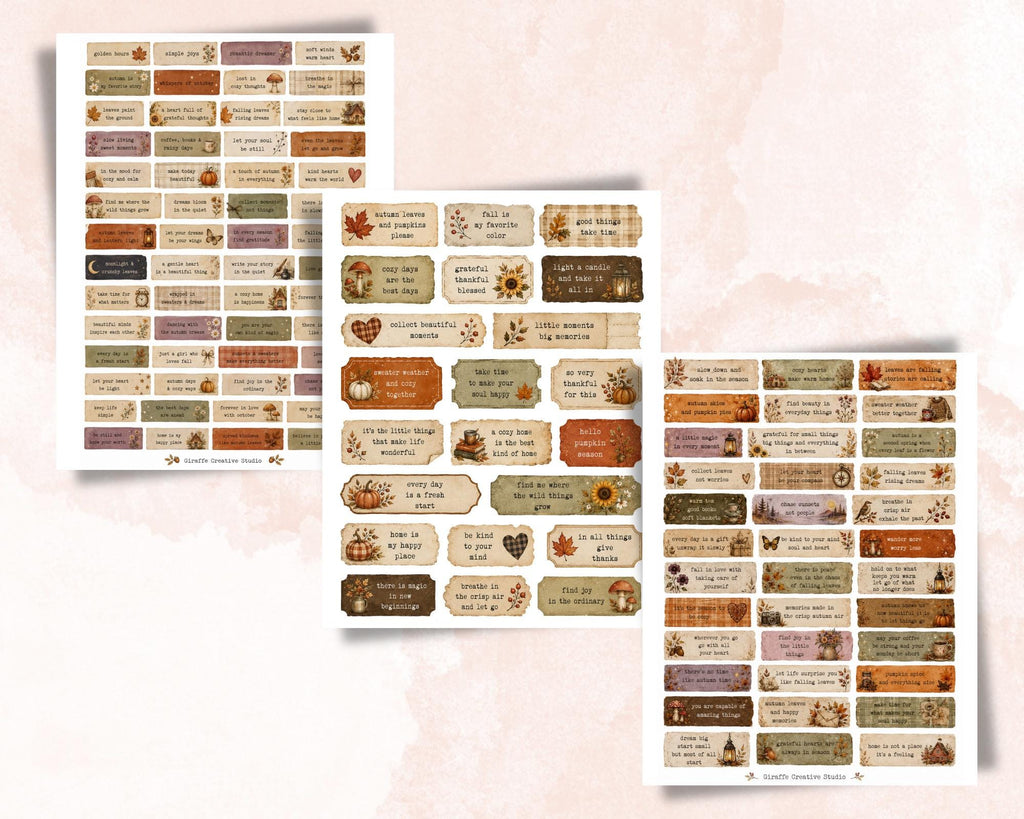 260+ Autumn Phrase Fussy Cuts Printable, Fall Words & Quote Strips, Cozy Seasonal Ephemera for Junk Journal, Scrapbook, Collage Card Making