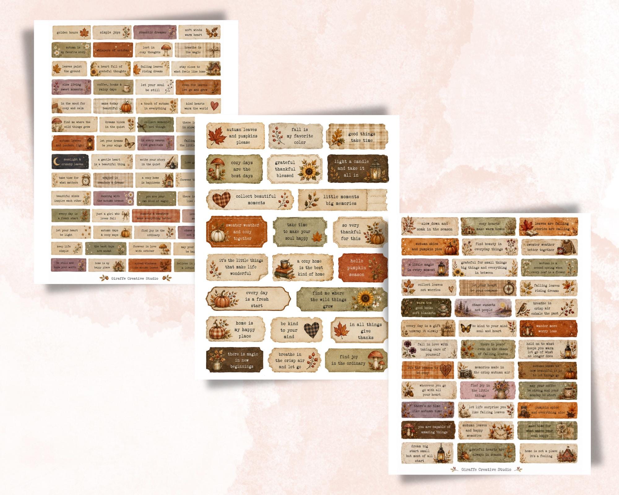 260+ Autumn Phrase Fussy Cuts Printable, Fall Words & Quote Strips, Cozy Seasonal Ephemera for Junk Journal, Scrapbook, Collage Card Making