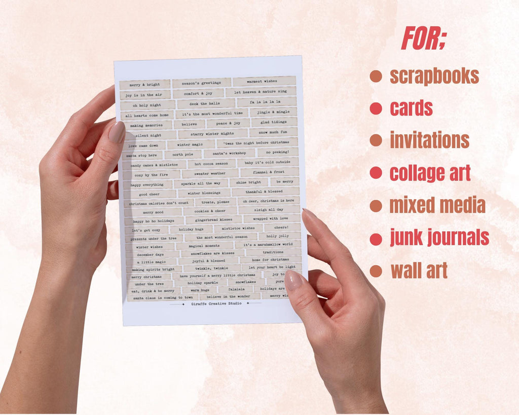 300+ Christmas Phrase Fussy Cuts Printable, Holiday Words & Quote Strips, Festive Text Ephemera for Journal, Scrapbook, Collage Card Making