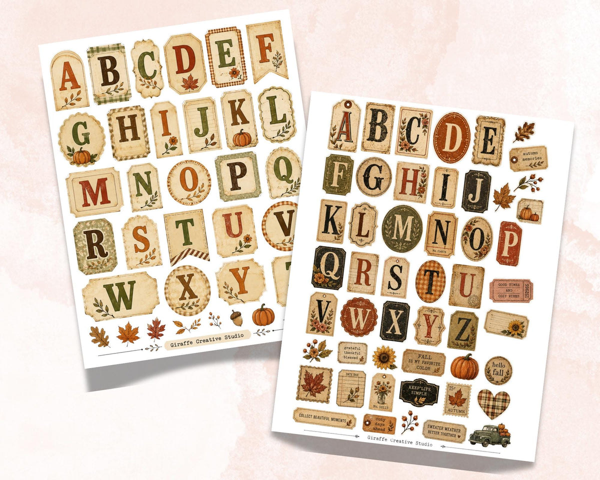 230+ Fall Alphabet & Numbers Printable, Autumn Letters and Numbers Fussy Cuts, Typography for Junk Journal, Scrapbook, Collage Crafts