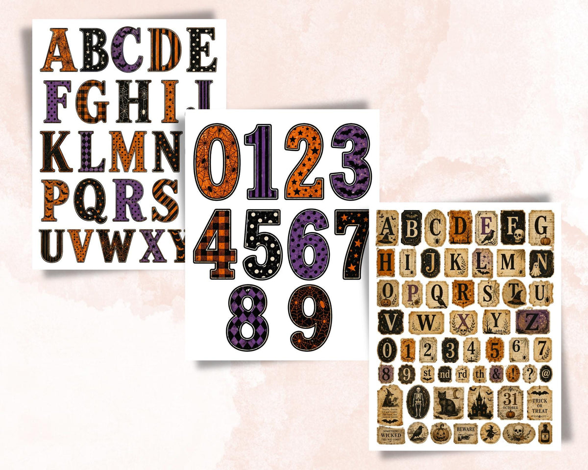 240+ Halloween Alphabet & Numbers Printable, Spooky Letters and Number Fussy Cuts, Witchy Alphabet for Junk Journal, Scrapbook, Collage