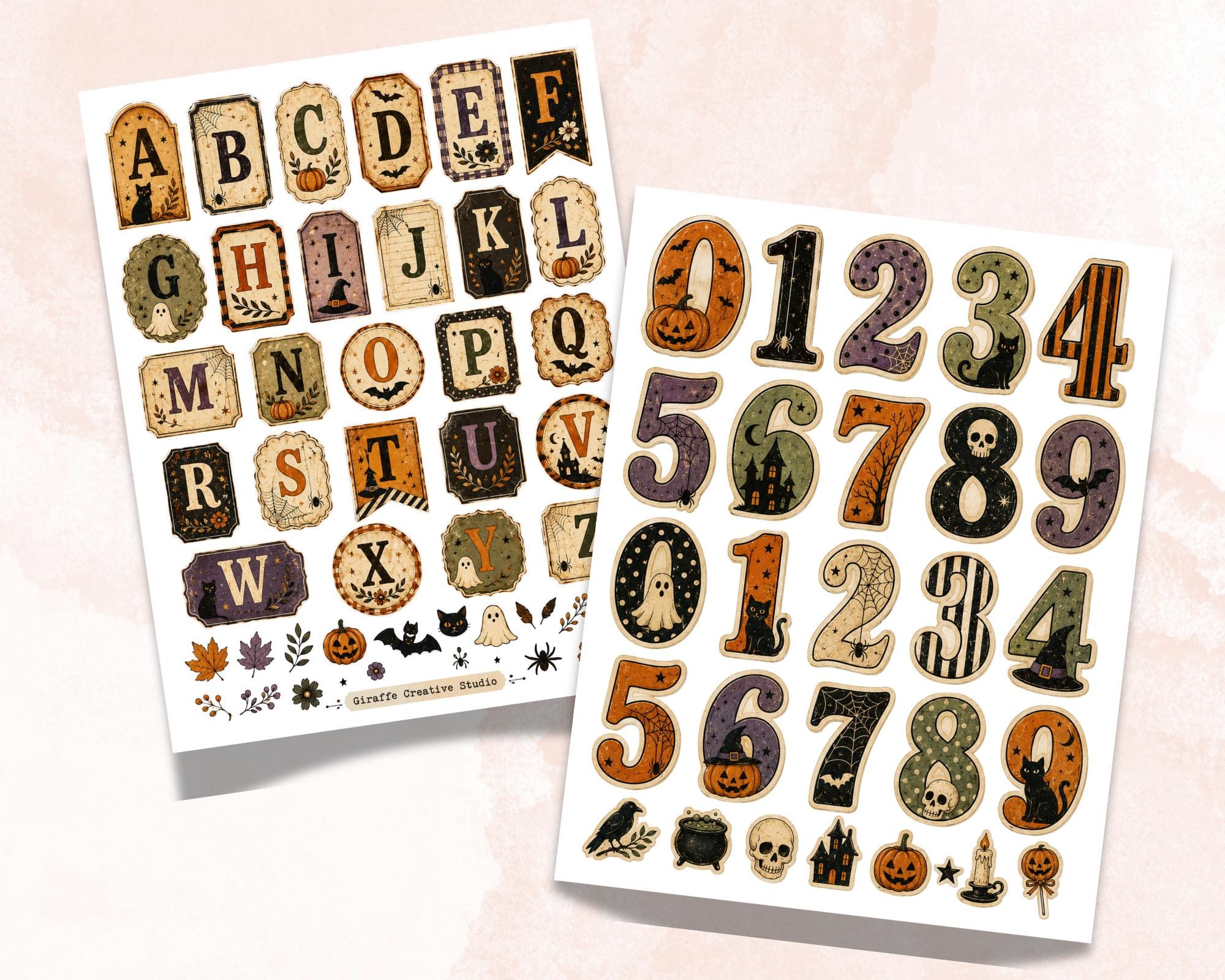 240+ Halloween Alphabet & Numbers Printable, Spooky Letters and Number Fussy Cuts, Witchy Alphabet for Junk Journal, Scrapbook, Collage