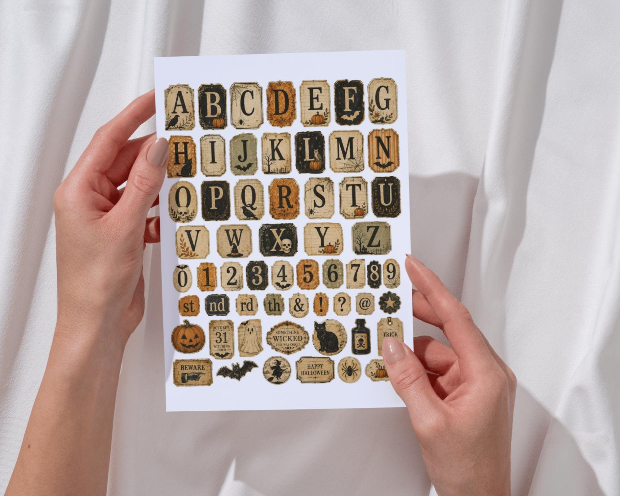 240+ Halloween Alphabet & Numbers Printable, Spooky Letters and Number Fussy Cuts, Witchy Alphabet for Junk Journal, Scrapbook, Collage