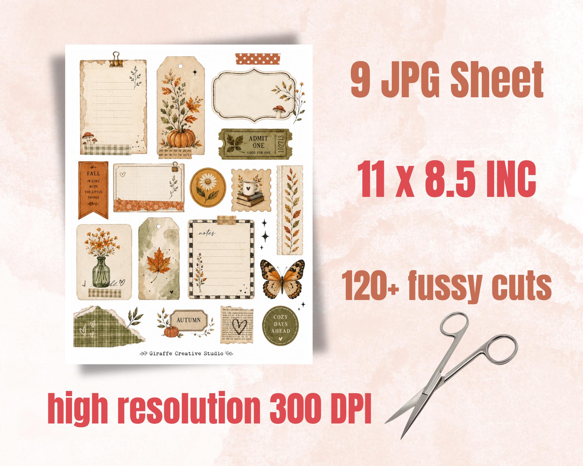120+ Autumn Ephemera Fussy Cuts Printable, Fall Junk Journal Cut Outs, Seasonal Collage Elements for Scrapbook, Card Making & Paper Crafts
