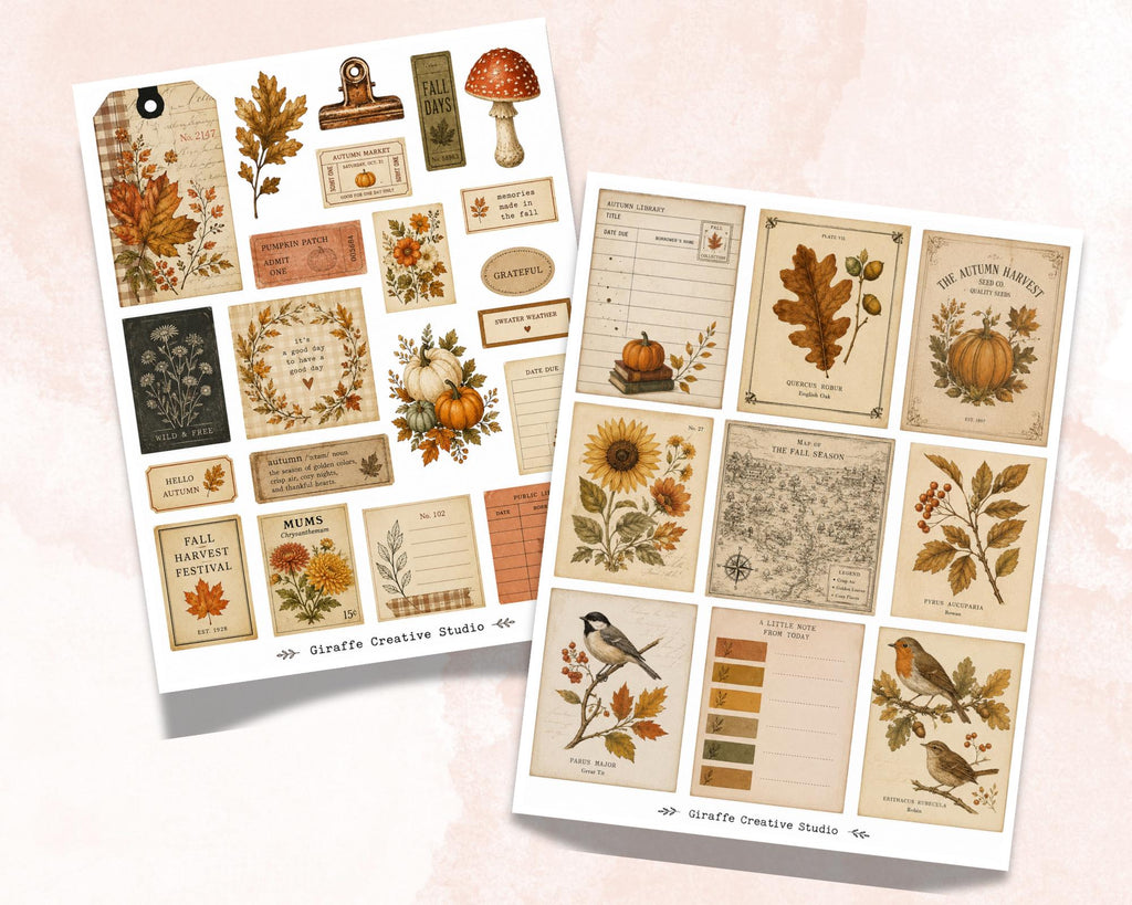 120+ Autumn Ephemera Fussy Cuts Printable, Fall Junk Journal Cut Outs, Seasonal Collage Elements for Scrapbook, Card Making & Paper Crafts