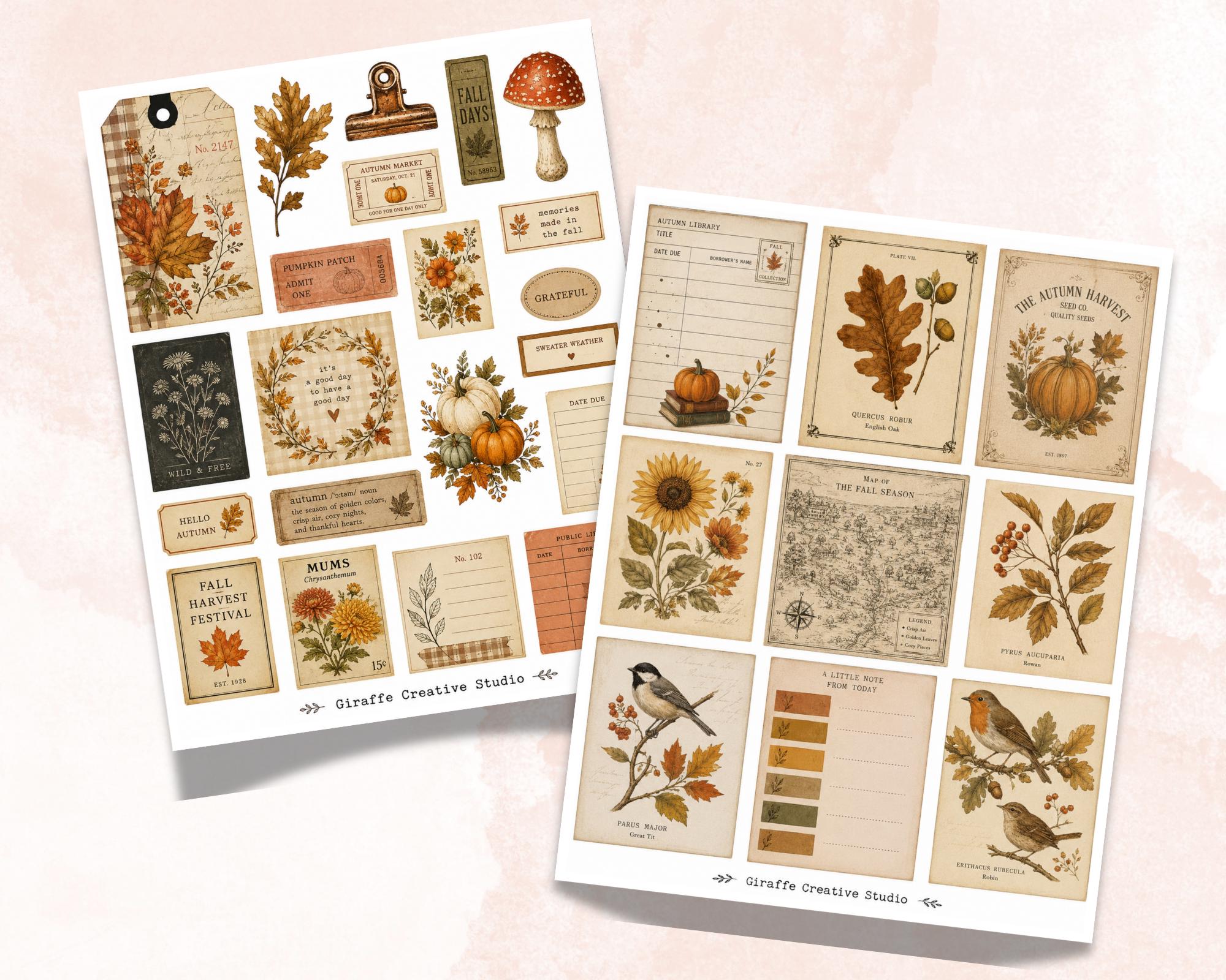 120+ Autumn Ephemera Fussy Cuts Printable, Fall Junk Journal Cut Outs, Seasonal Collage Elements for Scrapbook, Card Making & Paper Crafts