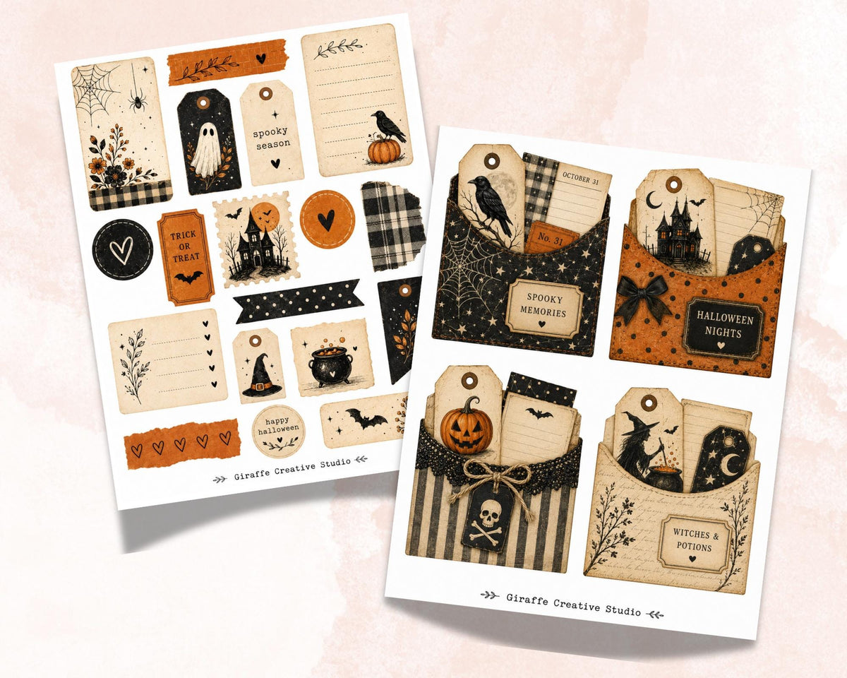 170+ Halloween Ephemera Fussy Cuts Printable, Spooky Journal Cut Outs, Witchy Vintage Collage Elements for Scrapbook, Card Making & Crafts