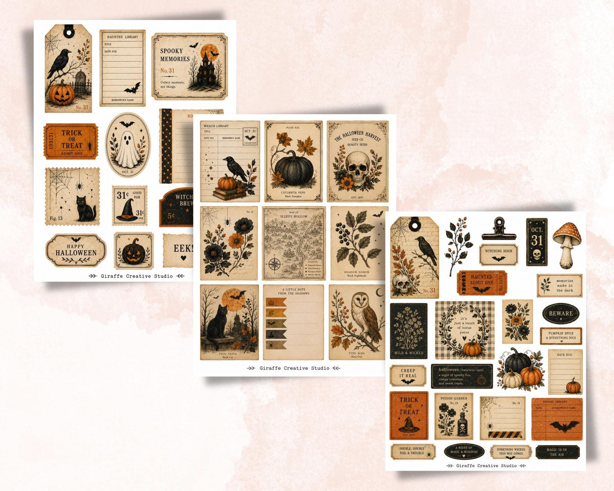 170+ Halloween Ephemera Fussy Cuts Printable, Spooky Journal Cut Outs, Witchy Vintage Collage Elements for Scrapbook, Card Making & Crafts