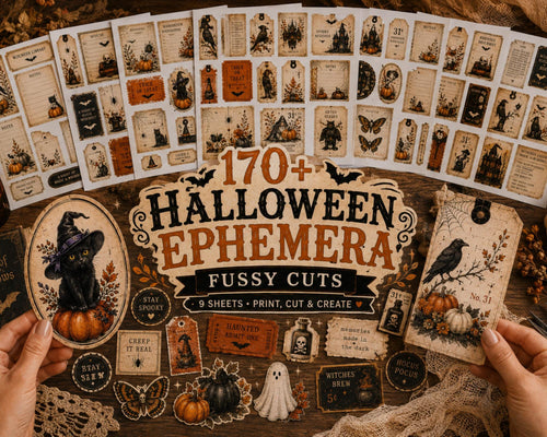 170+ Halloween Ephemera Fussy Cuts Printable, Spooky Journal Cut Outs, Witchy Vintage Collage Elements for Scrapbook, Card Making & Crafts