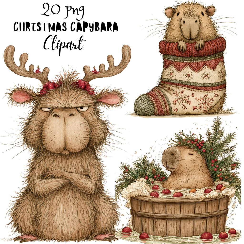 Christmas Capybara Clipart