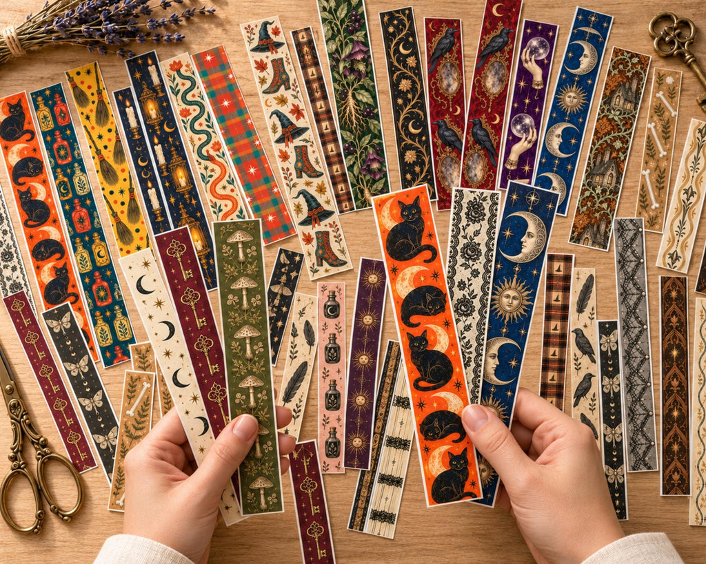 Printable Witchy Washi Tape – 45 Vintage Halloween Washi Strips for Junk Journal