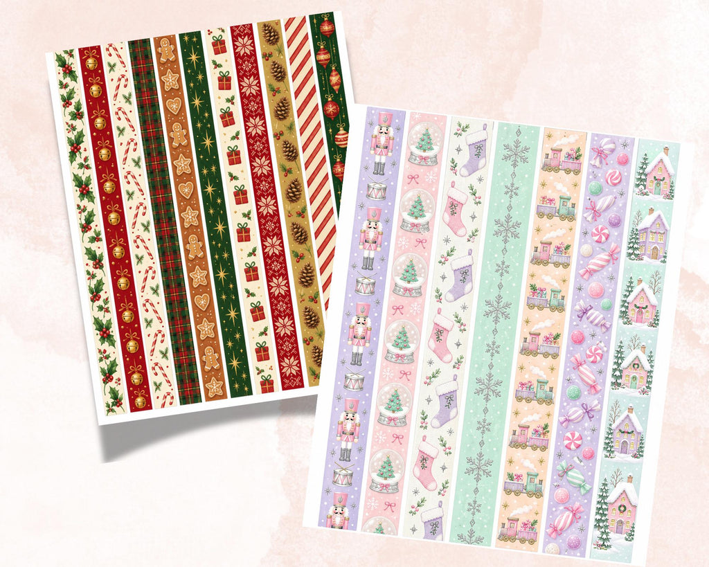 Printable Christmas Washi Tape – 45 Holiday Washi Strips for Junk Journal