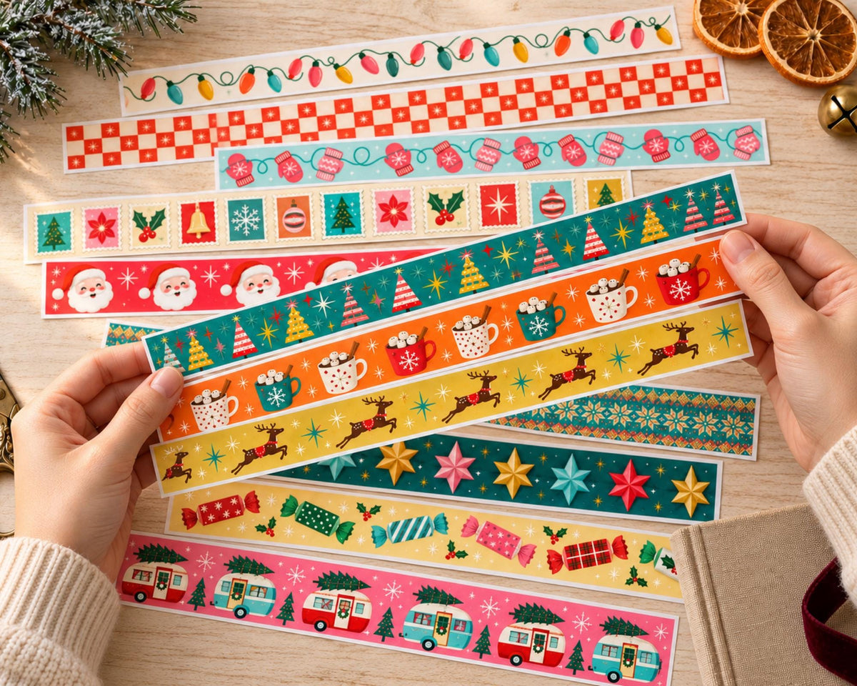 Printable Christmas Washi Tape – 45 Holiday Washi Strips for Junk Journal