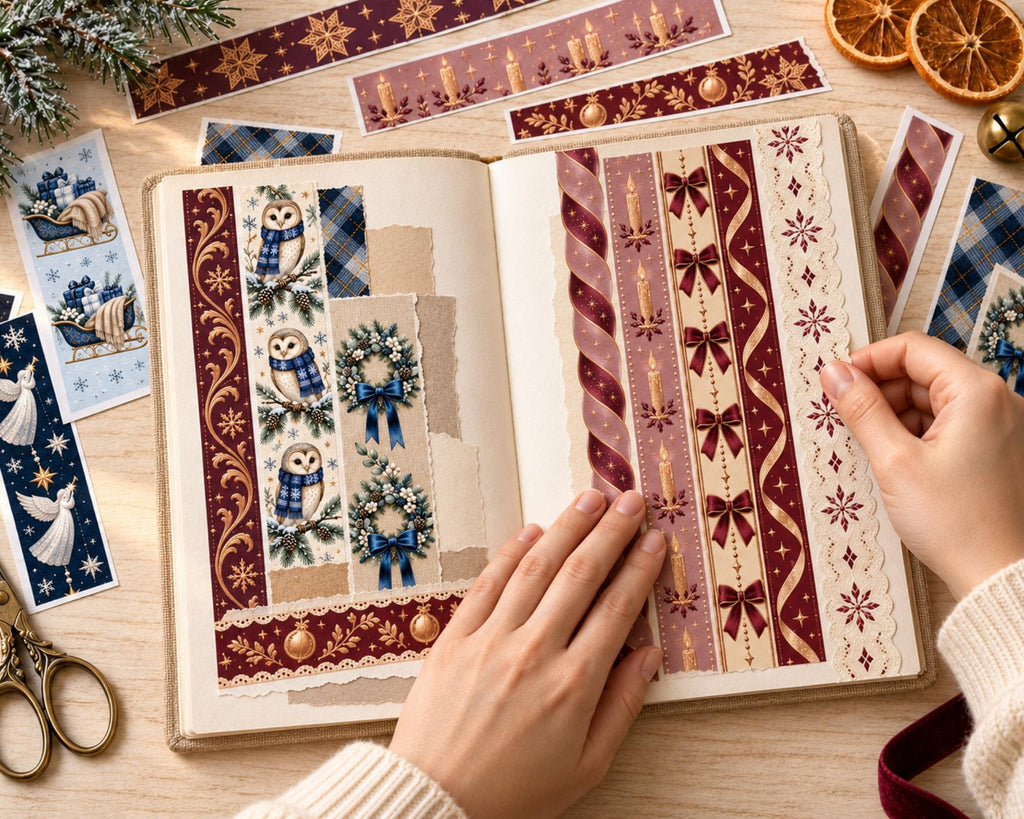 Printable Christmas Washi Tape – 45 Holiday Washi Strips for Junk Journal