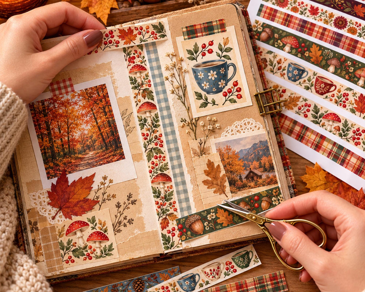 Printable Autumn Washi Tape – 47 Cozy Fall Washi Strips for Junk Journal