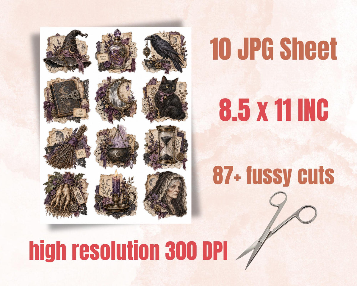 Witchy Ephemera Clusters – 84 Printable Vintage Witch Snippets for Junk Journal