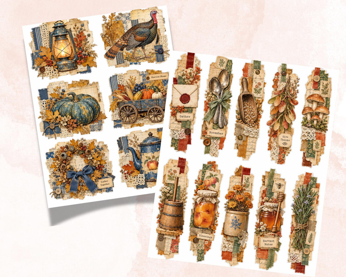Thanksgiving Ephemera Clusters – 84 Printable Harvest Snippets for Junk Journal
