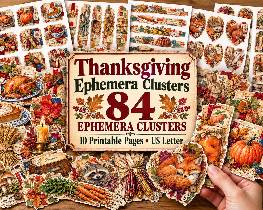 Thanksgiving Ephemera Clusters – 84 Printable Harvest Snippets for Junk Journal