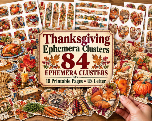 Thanksgiving Ephemera Clusters – 84 Printable Harvest Snippets for Junk Journal