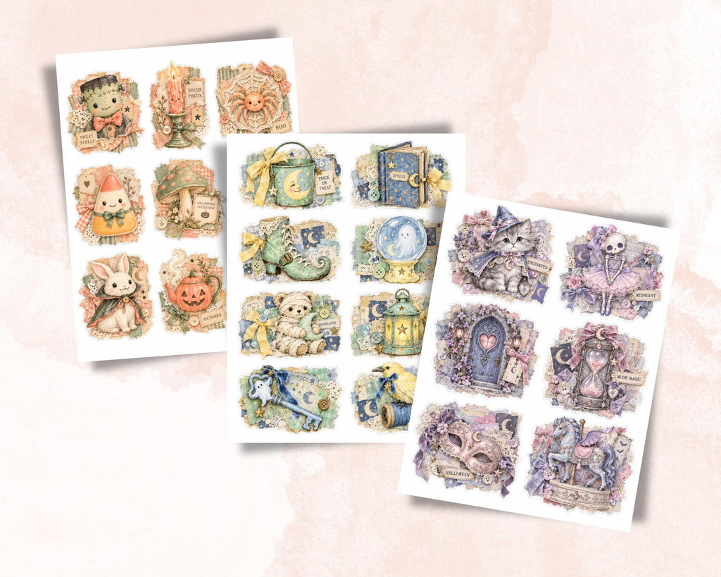 Pastel Halloween Ephemera Clusters – 84 Printable Pink Spooky Snippets for Junk Journal
