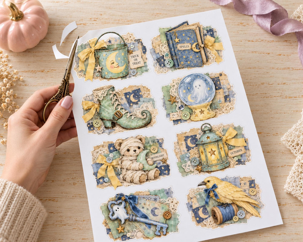 Pastel Halloween Ephemera Clusters – 84 Printable Pink Spooky Snippets for Junk Journal