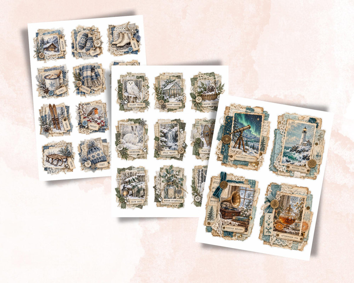 Winter Ephemera Clusters – 84 Printable Snowy Snippets for Junk Journal