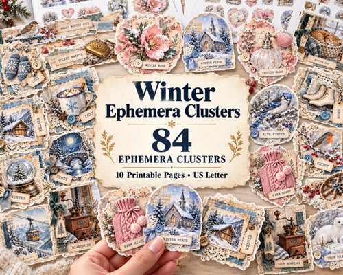Winter Ephemera Clusters – 84 Printable Snowy Snippets for Junk Journal