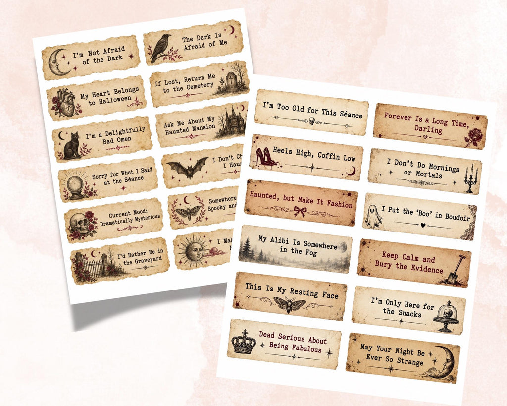 Gothic Phrases for Junk Journal – 114 Printable Spooky Word Strips