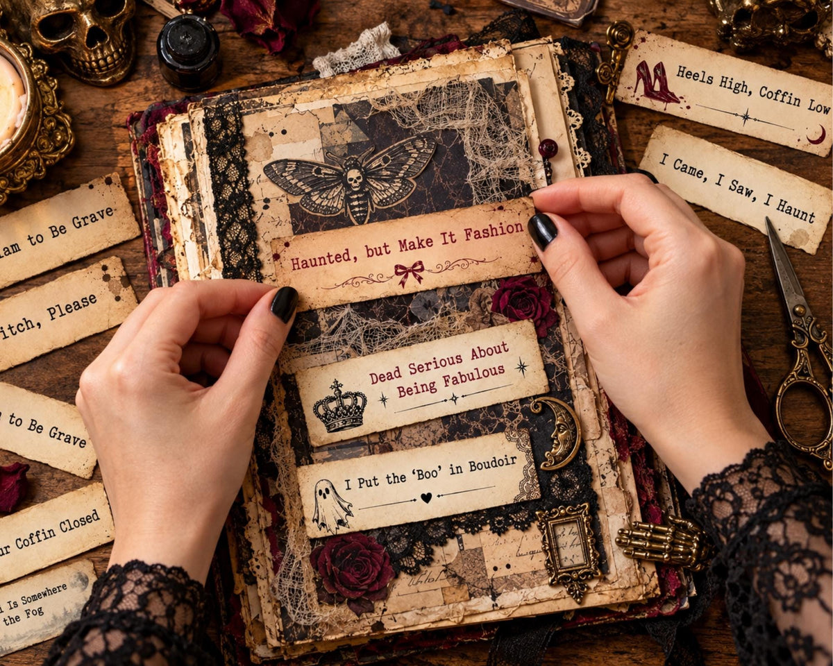 Gothic Phrases for Junk Journal – 114 Printable Spooky Word Strips