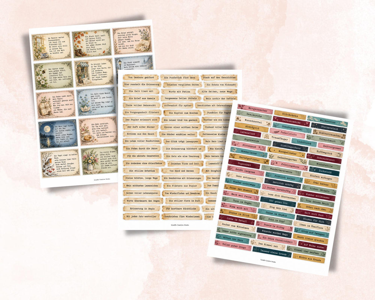 German Phrases for Junk Journal – 350 Printable Vintage Word Strips