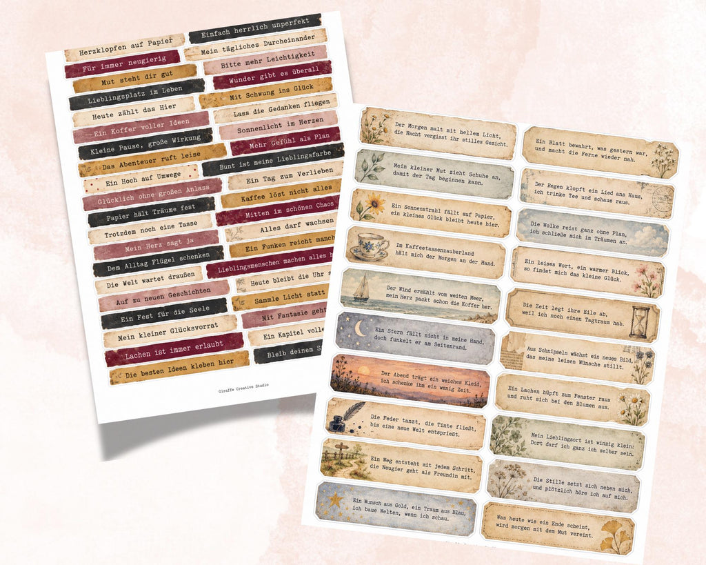 German Phrases for Junk Journal – 350 Printable Vintage Word Strips
