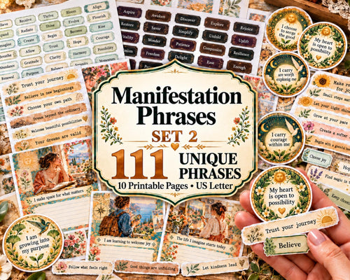 Manifestation Phrases Set 2 – 111 Printable Affirmation Labels for Junk Journal