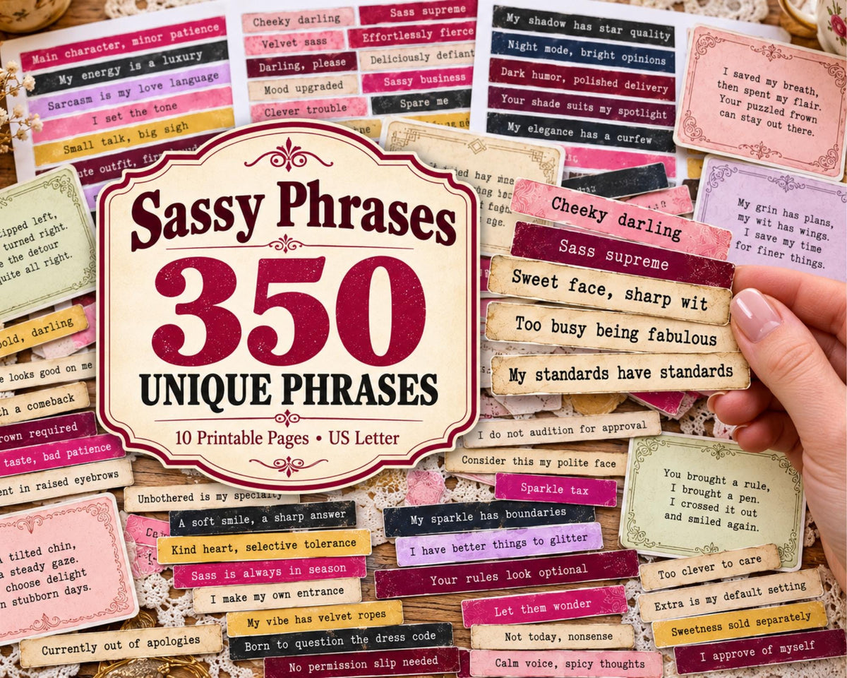 Sassy Phrases for Junk Journal – 350 Printable Funny Word Strips