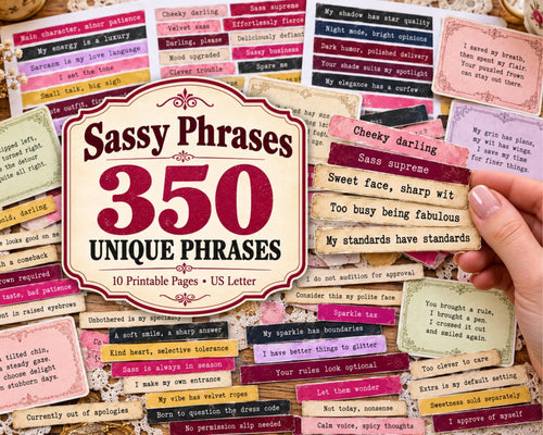 Sassy Phrases for Junk Journal – 350 Printable Funny Word Strips
